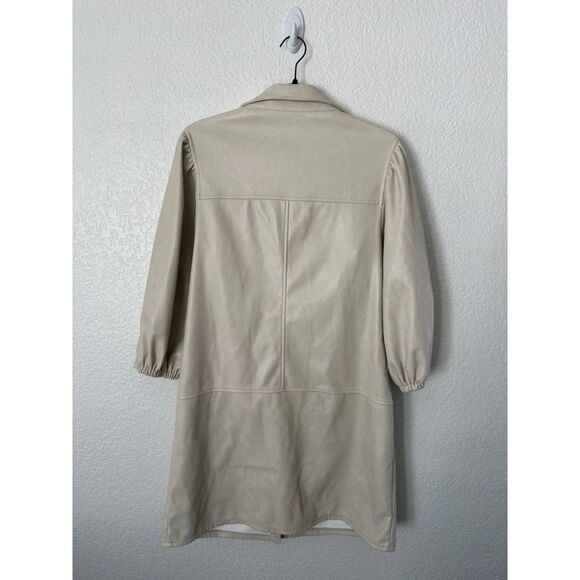 7 For All Mankind Cream Vegan Leather Button Down Shirt Dress Medium - Picture 4 of 7